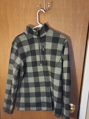 North Face Men's Half-Zip Buffalo Check Sweater - Black & Olive